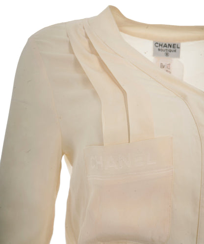 Chanel V neck shirt Cream with CC buttons ALC1174