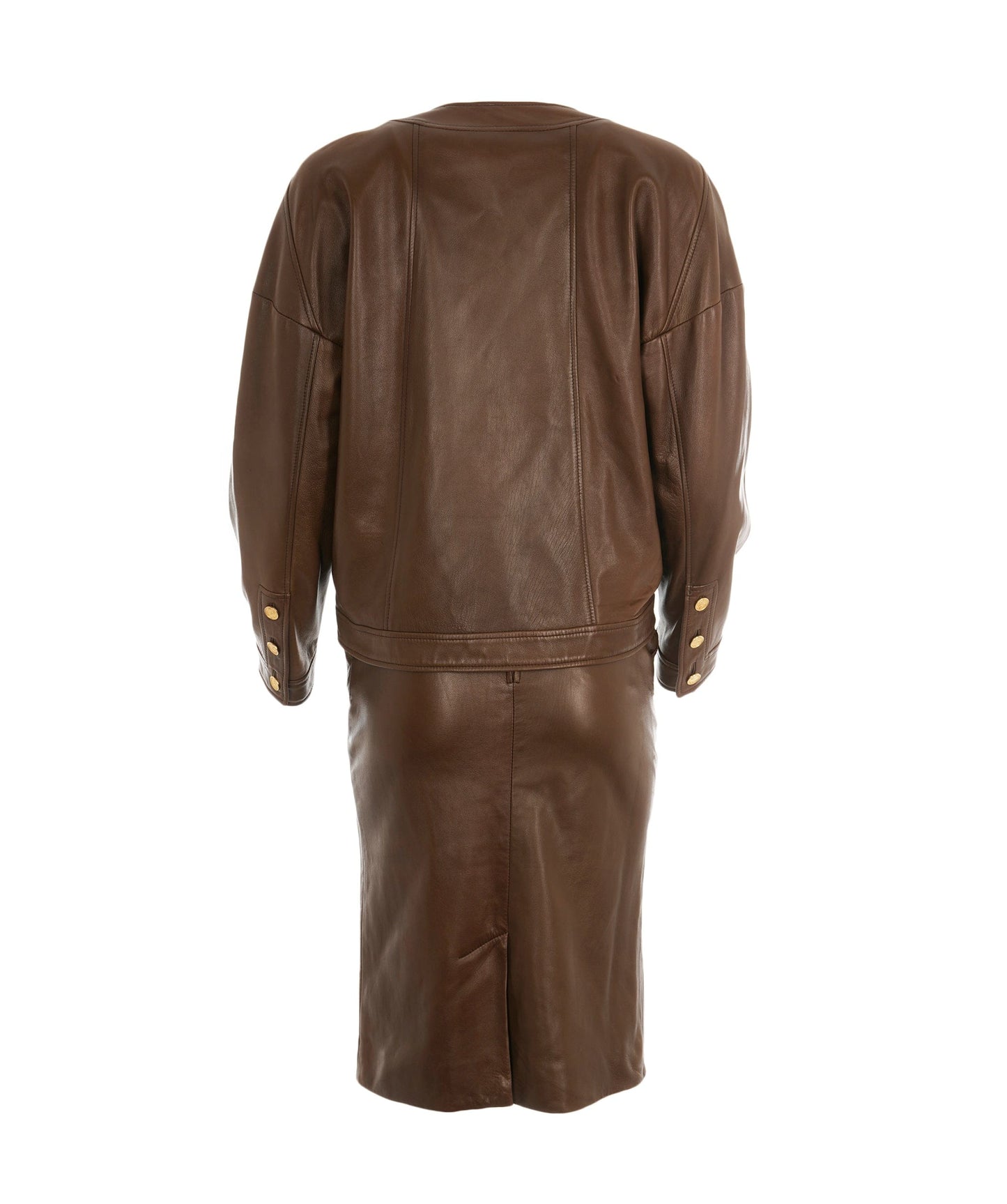 Chanel Vintage Brown Leather Set Jacket + Skirt  ALC1694