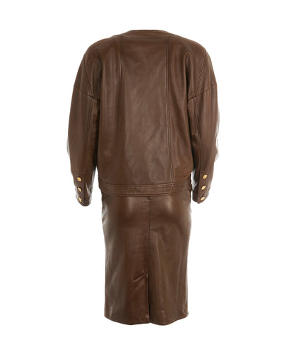 Chanel Vintage Brown Leather Set Jacket + Skirt  ALC1694