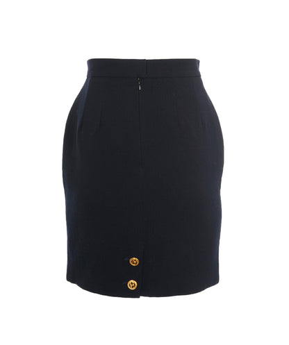 Chanel vintage navy skirt with gold cc buttons  AVL1448