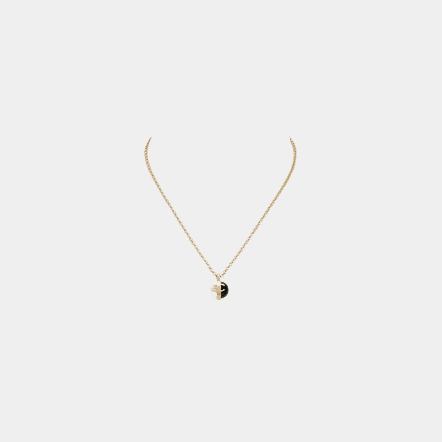 Round Pendant Necklace Metal & Resin Gold Black & Pearly White