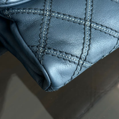 Seasonal Flap Iridescent Stitch Quilted Leather Bag Navy Blue GHW No 19