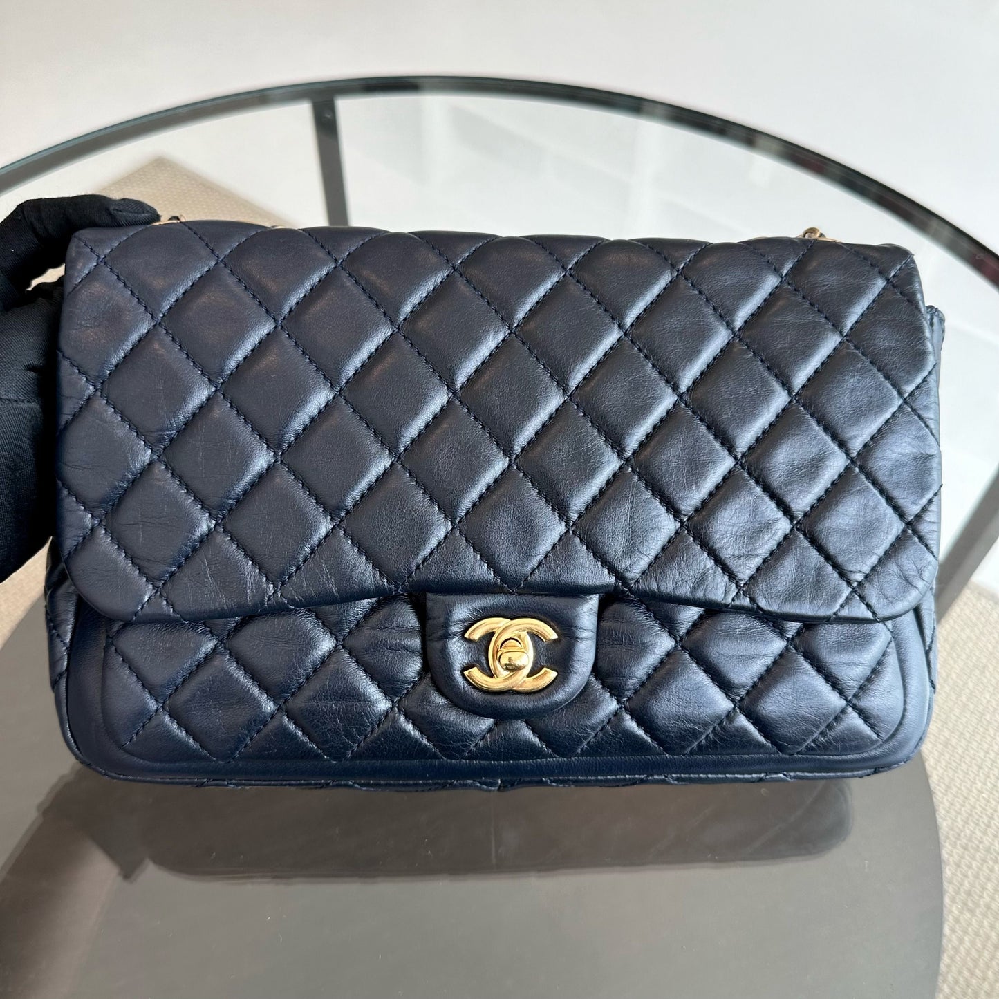 Seasonal Flap Jumbo 30CM Qulited Lambskin Dark Blue No 18