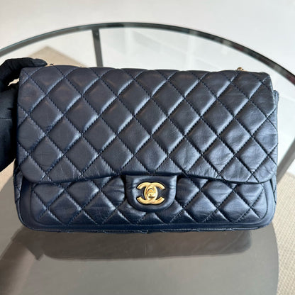 Seasonal Flap Jumbo 30CM Qulited Lambskin Dark Blue No 18