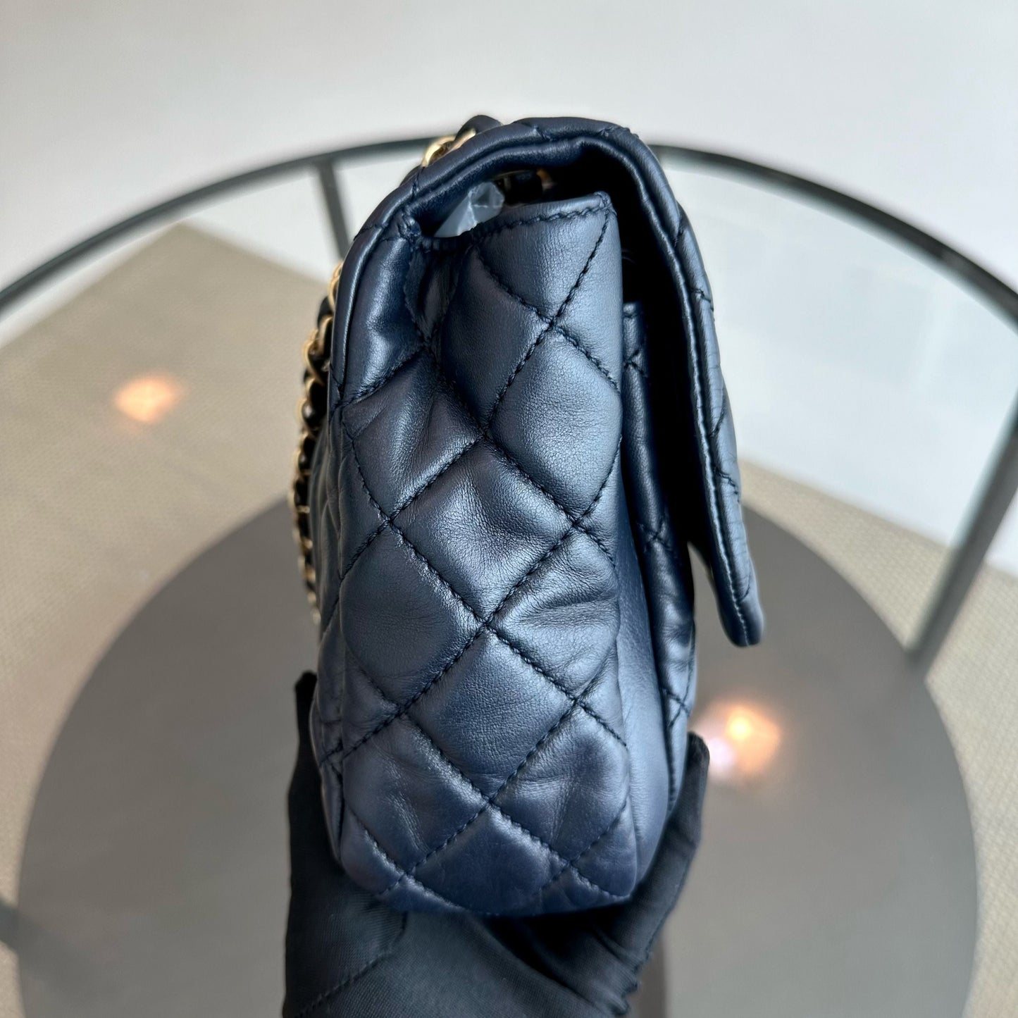 Seasonal Flap Jumbo 30CM Qulited Lambskin Dark Blue No 18