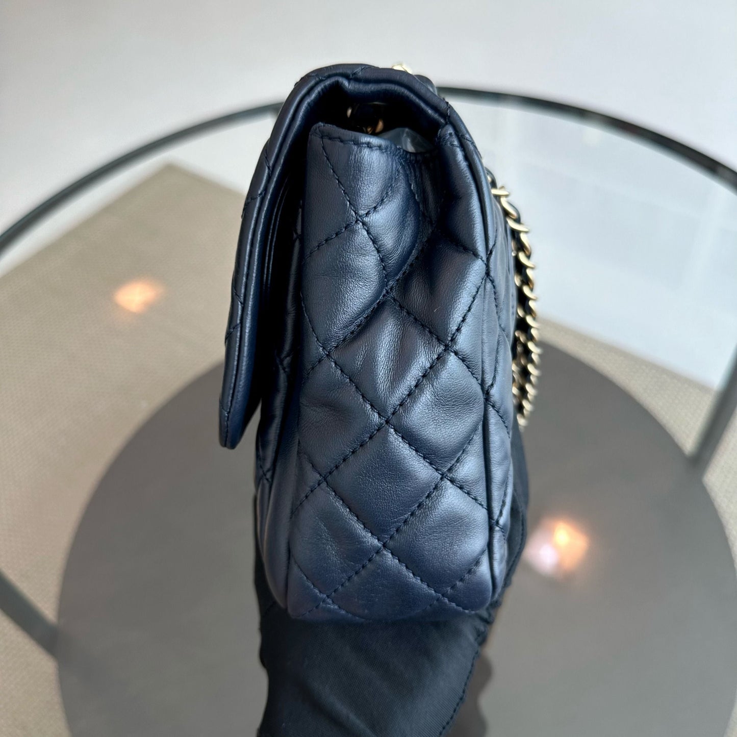Seasonal Flap Jumbo 30CM Qulited Lambskin Dark Blue No 18