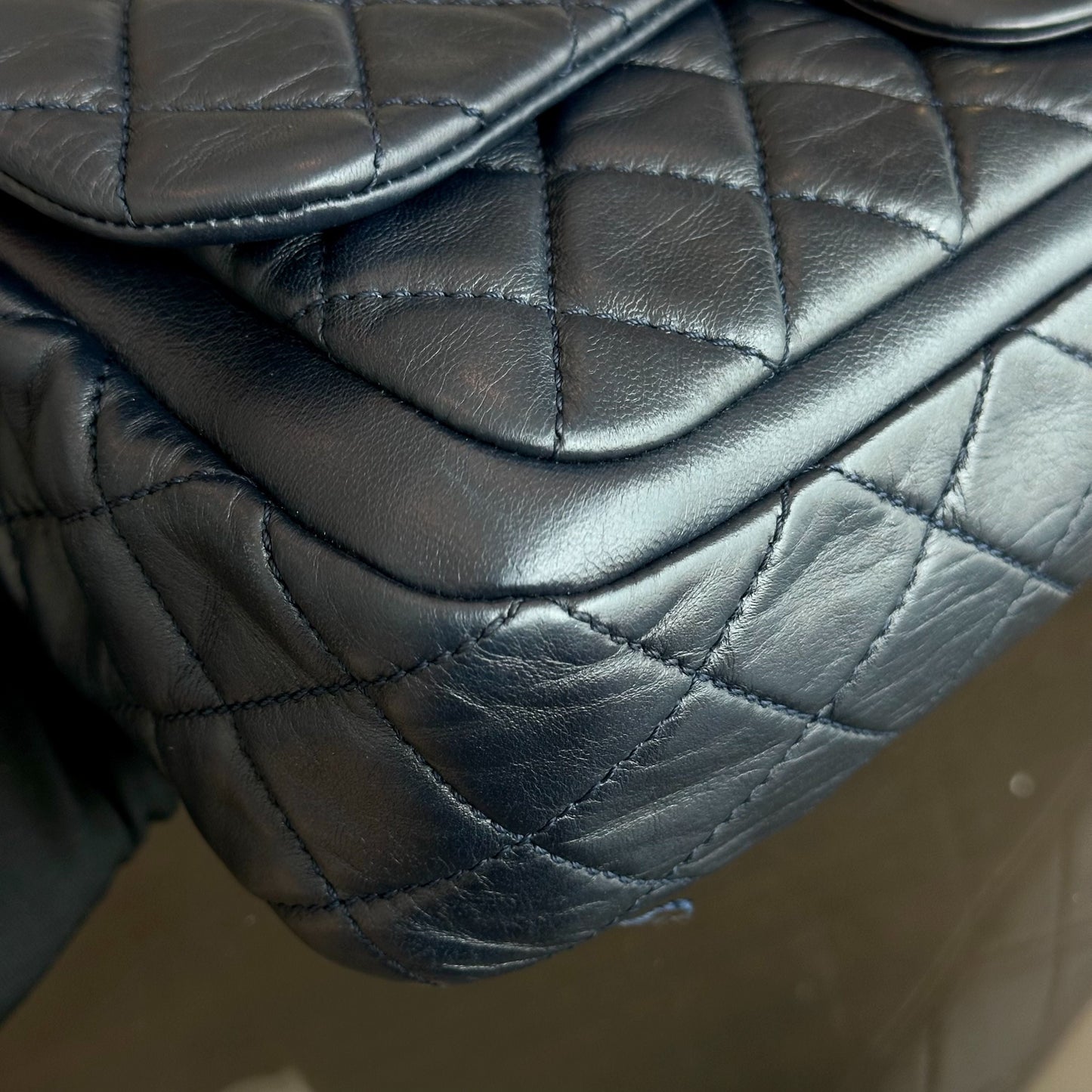 Seasonal Flap Jumbo 30CM Qulited Lambskin Dark Blue No 18