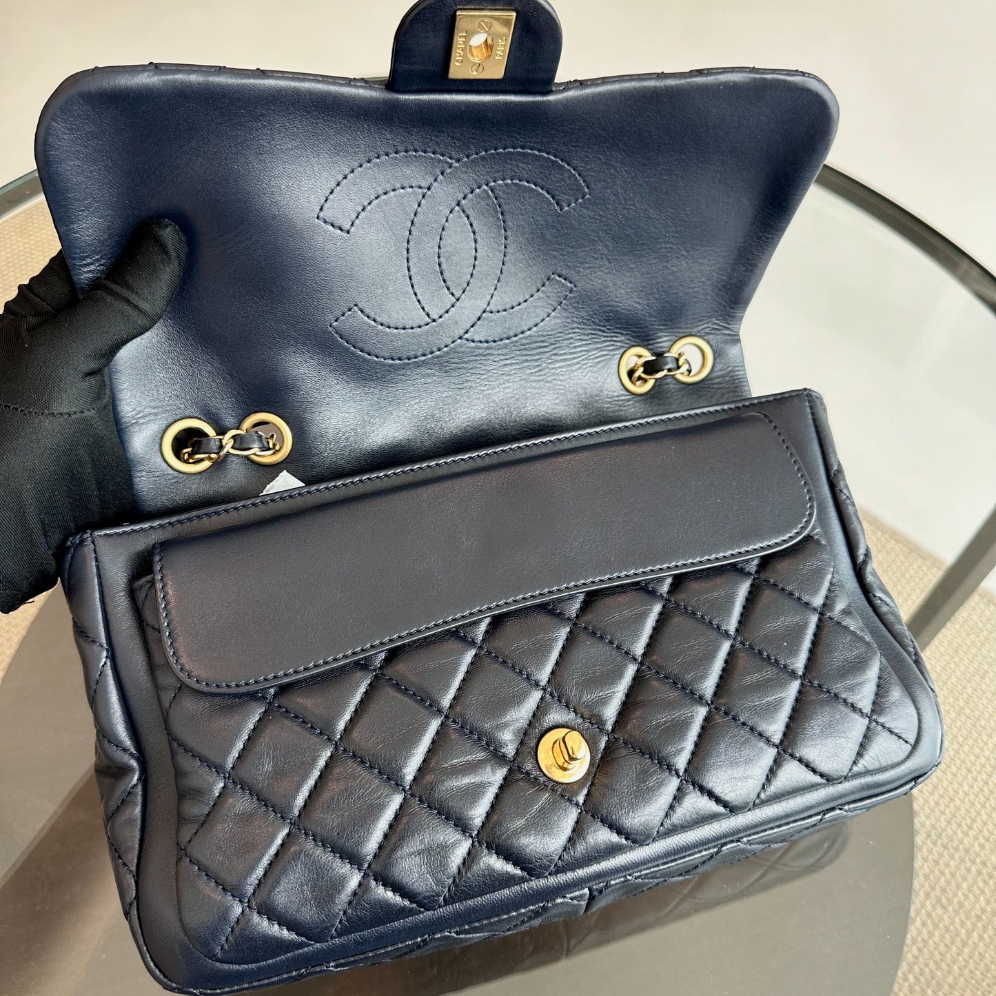 Seasonal Flap Jumbo 30CM Qulited Lambskin Dark Blue No 18