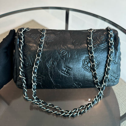 Seasonal Flap Previous Symbols Flap Bag Embossed Calfskin Black SHW No 19