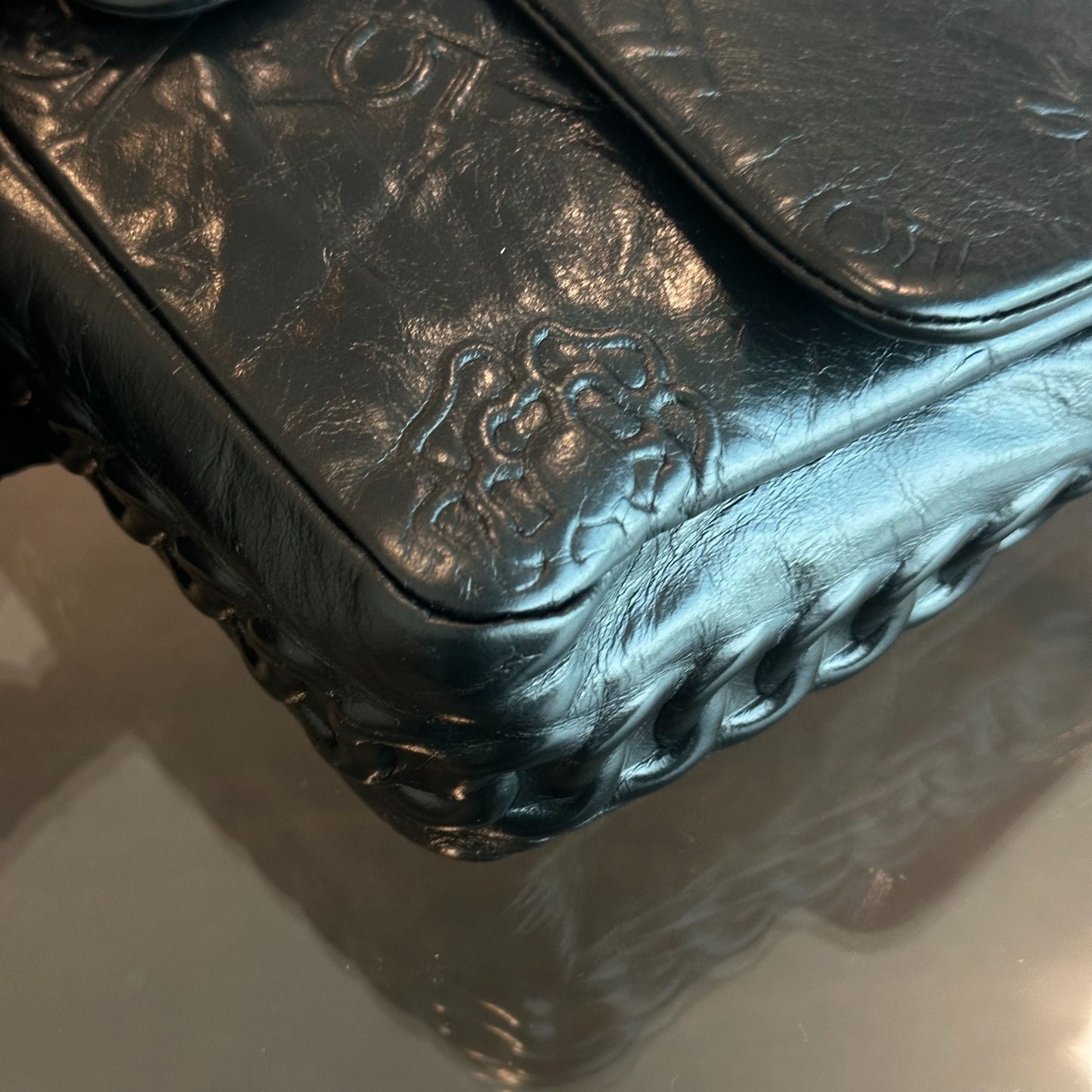 Seasonal Flap Previous Symbols Flap Bag Embossed Calfskin Black SHW No 19