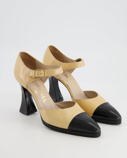 Chanel Beige and Black Ankle-Strap Pump Heels Size EU 37 RRP £950