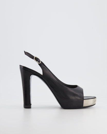 Chanel Black Matte Leather Pumps with Silver Logo Detail Size EU 38.5