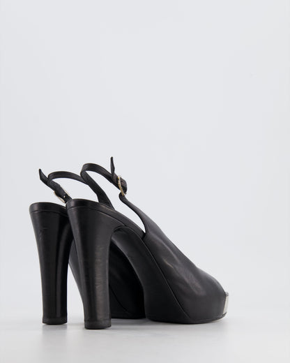 Chanel Black Matte Leather Pumps with Silver Logo Detail Size EU 38.5