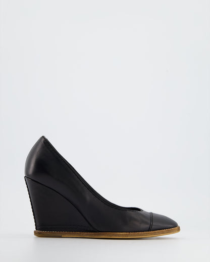Chanel Black Wedges with Wooden Sole Detail Size EU 36