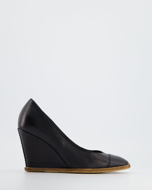 Chanel Black Wedges with Wooden Sole Detail Size EU 36