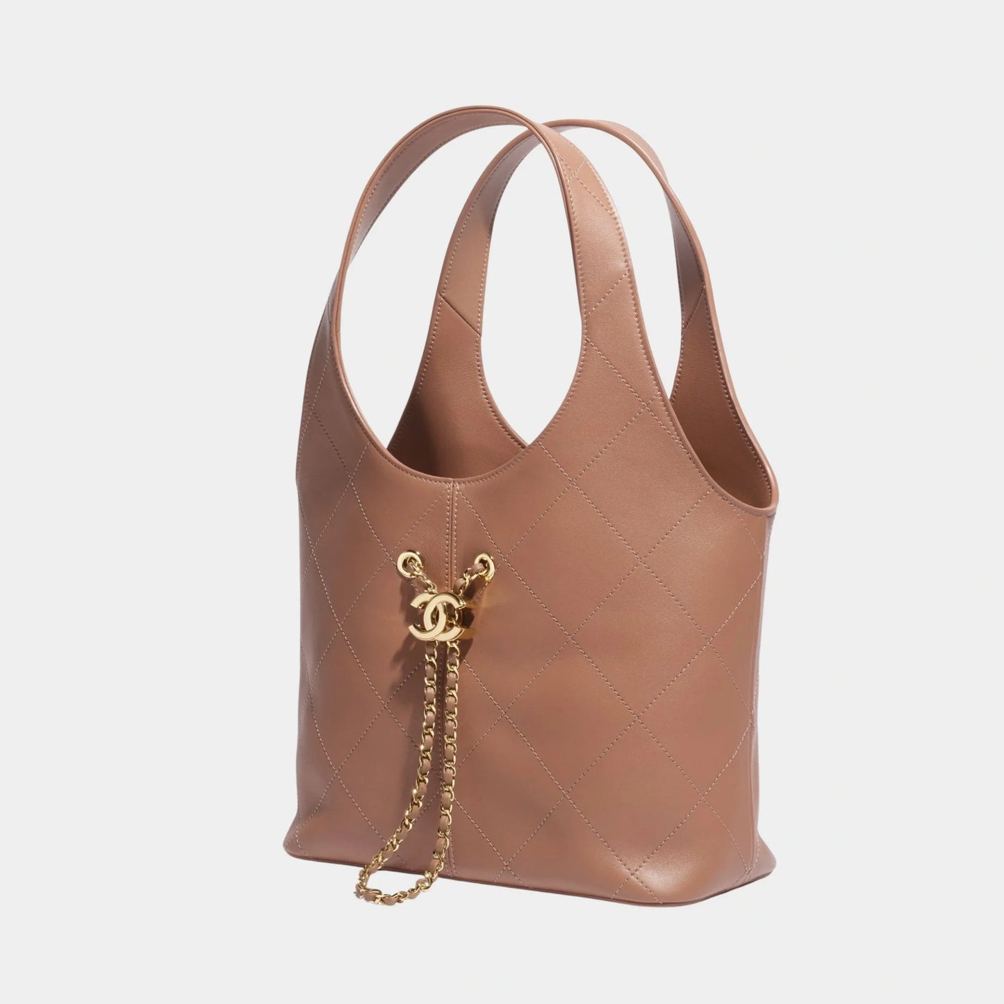 Shopping Bag Calfskin & Gold tone Metal Brown