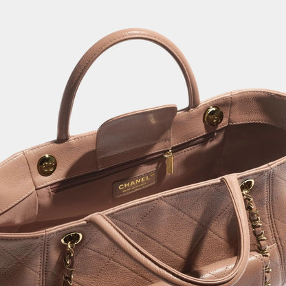Shopping Bag Grained Calfskin & Gold Tone Metal Brown