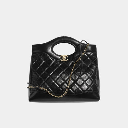 Shopping Bag Shiny Lambskin & Gold Tone Metal Black