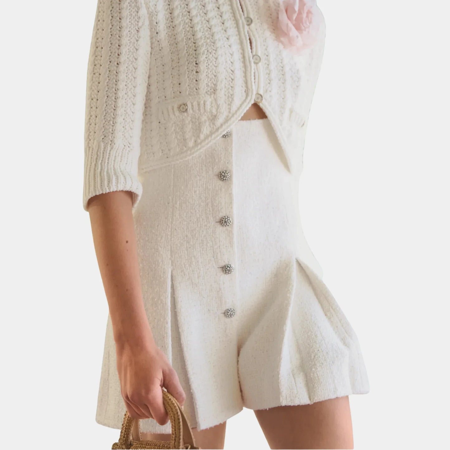 Chanel Shorts in White Cotton Tweed & Mixed Fibres, Front