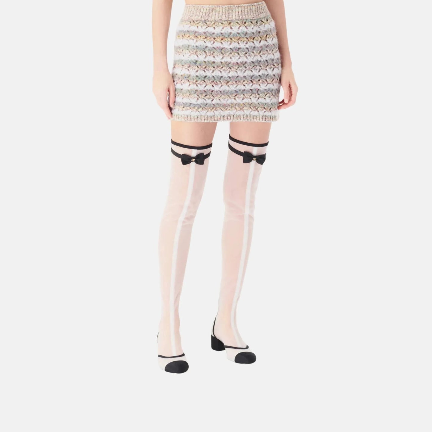 Skirt in Light Gray and Multicolor Wool and Cashmere