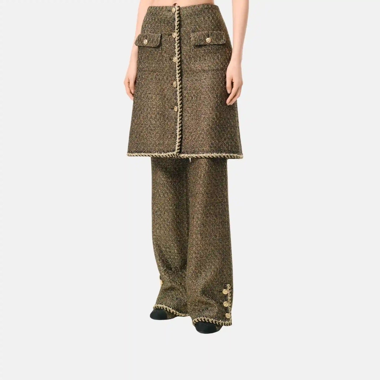 Chanel Skirt Tweed Gold And Black