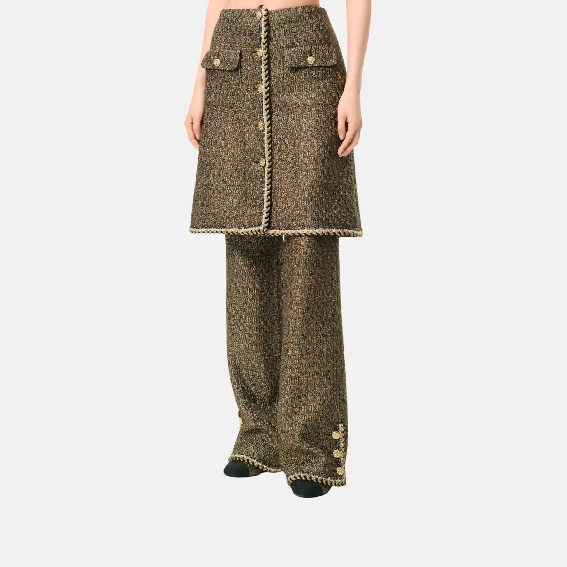 Chanel Skirt Tweed Gold And Black