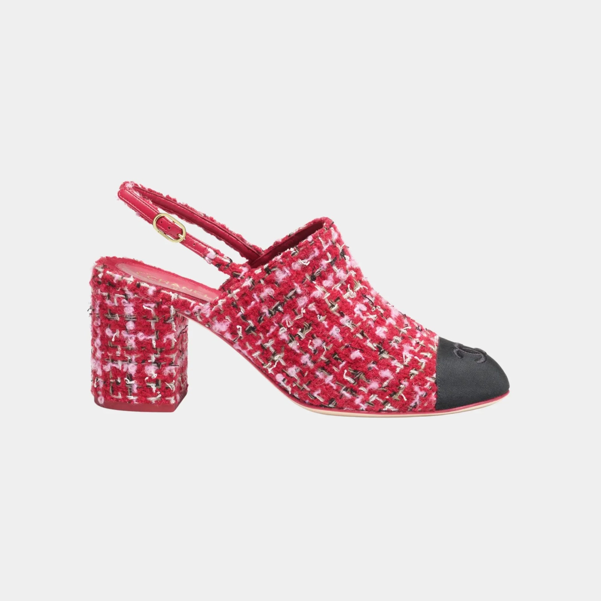 Chanel Slingbacks in Tweed & Gros-grain, Red, Pink, Black, Side