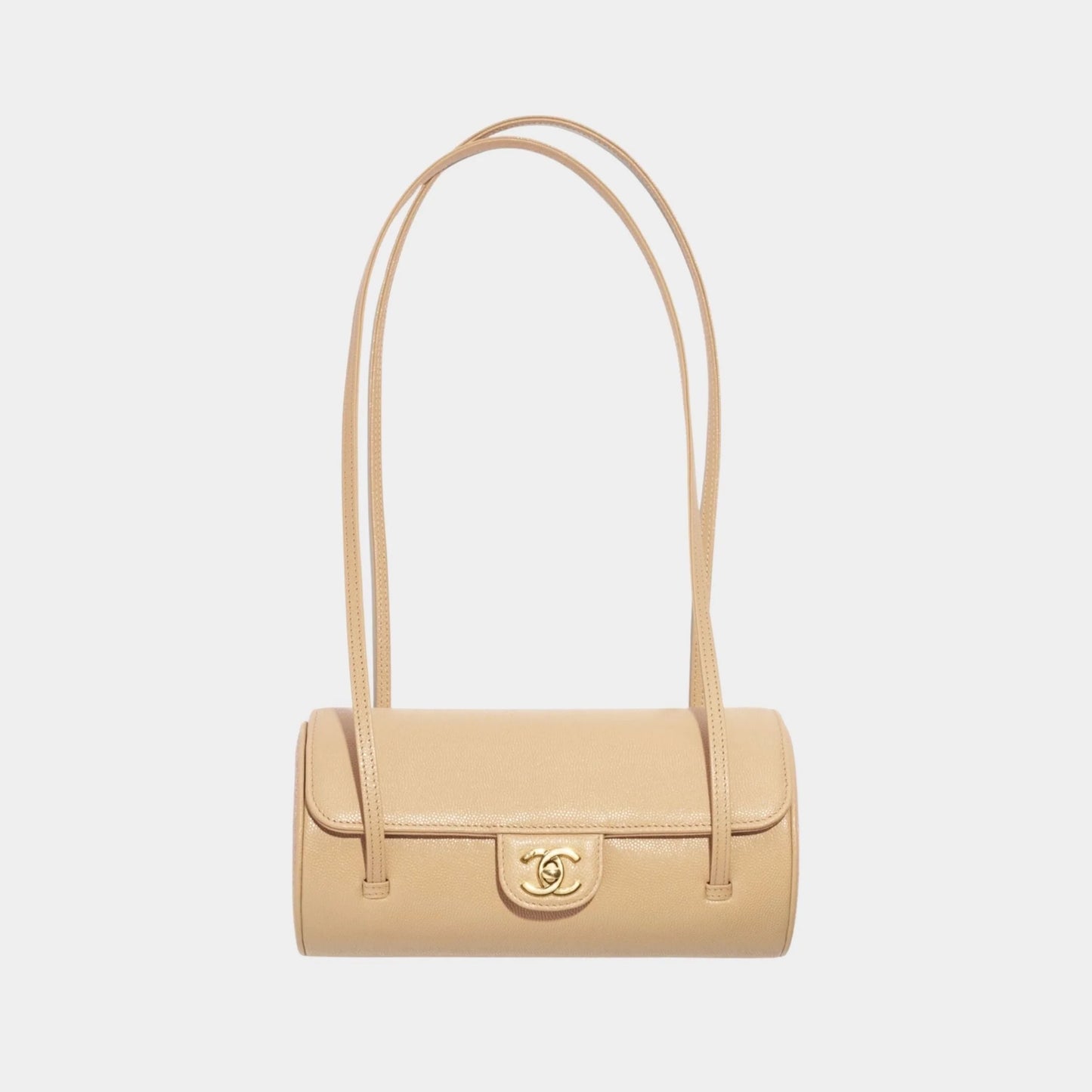 Chanel Small Bowling Bag Grained Calfskin & Gold tone Metal Dark Beige, Front 