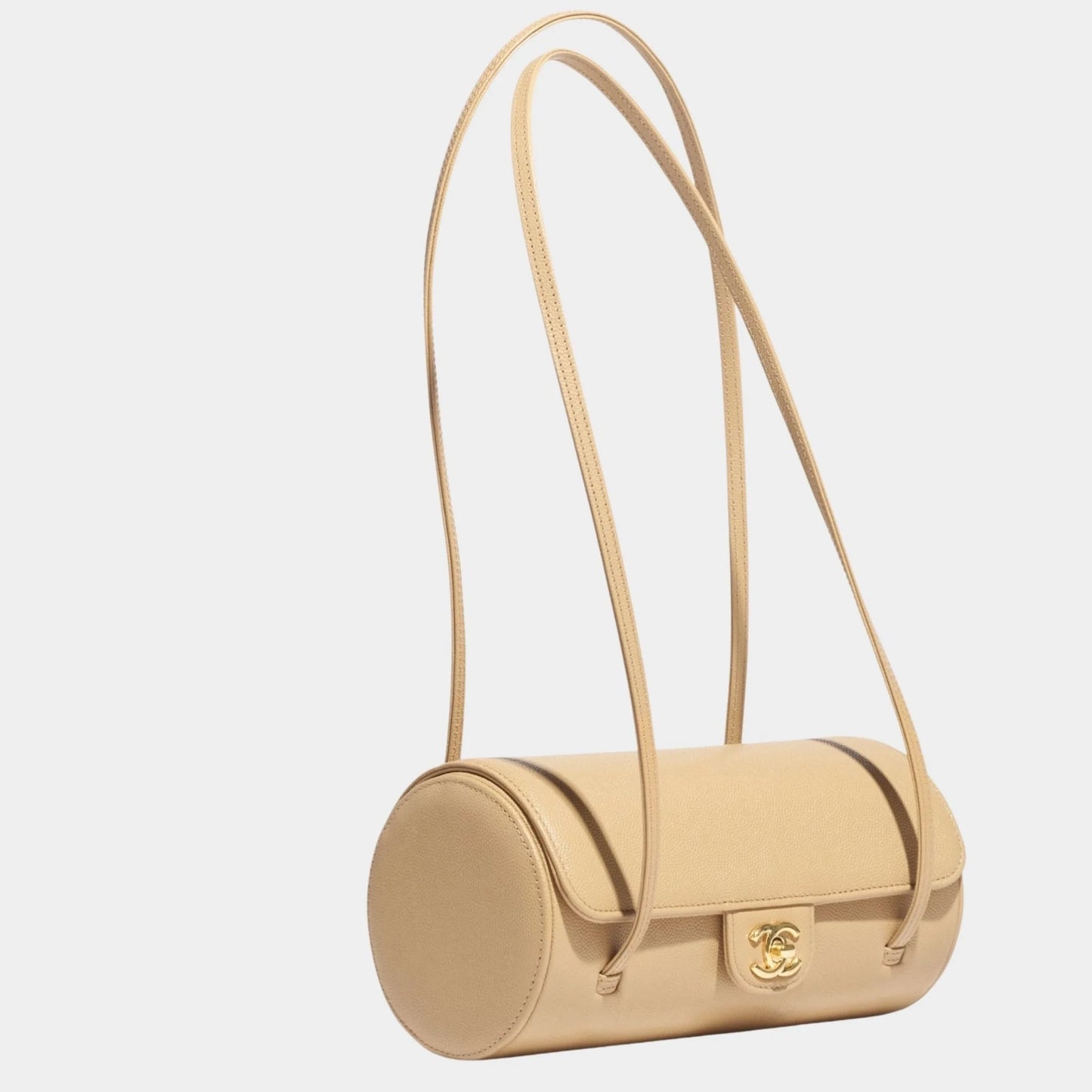 Small Bowling Bag Grained Calfskin & Gold tone Metal Dark Beige