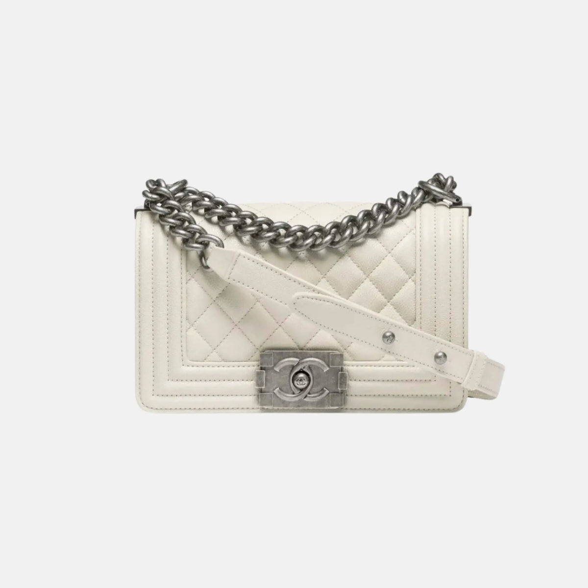 Small Boy Bag in Shiny Grained Calfskin and Ruthenium