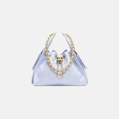 Chanel Small Chanel 25 Bag in Canvas and Gold Metal, Lilac, Front