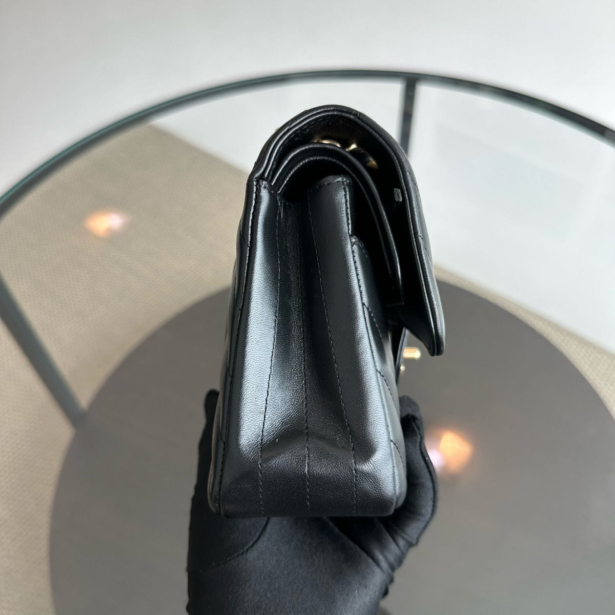 Small Classic Flap Lambskin 23cm Chevron Black GHW No 27