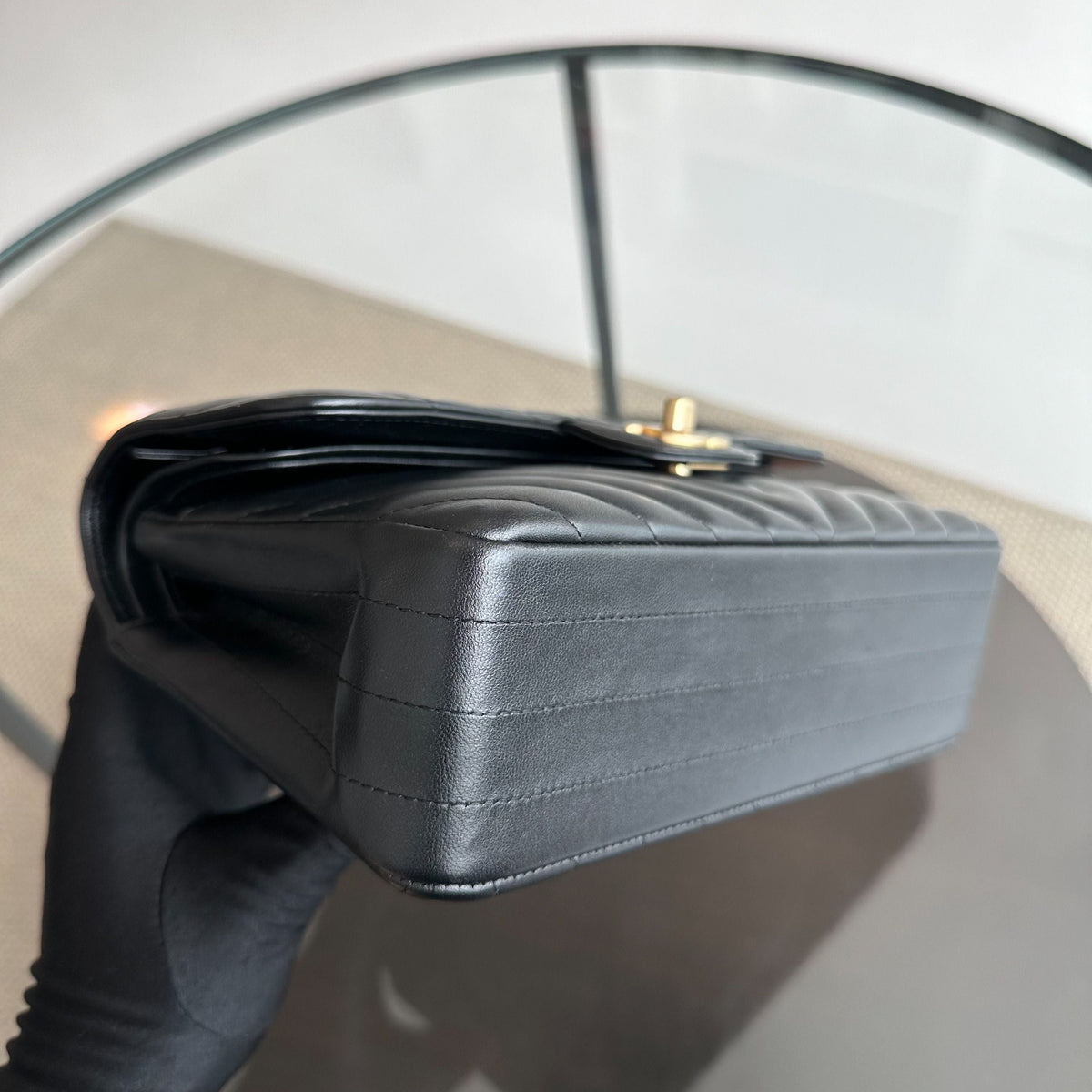 Small Classic Flap Lambskin 23cm Chevron Black GHW No 27