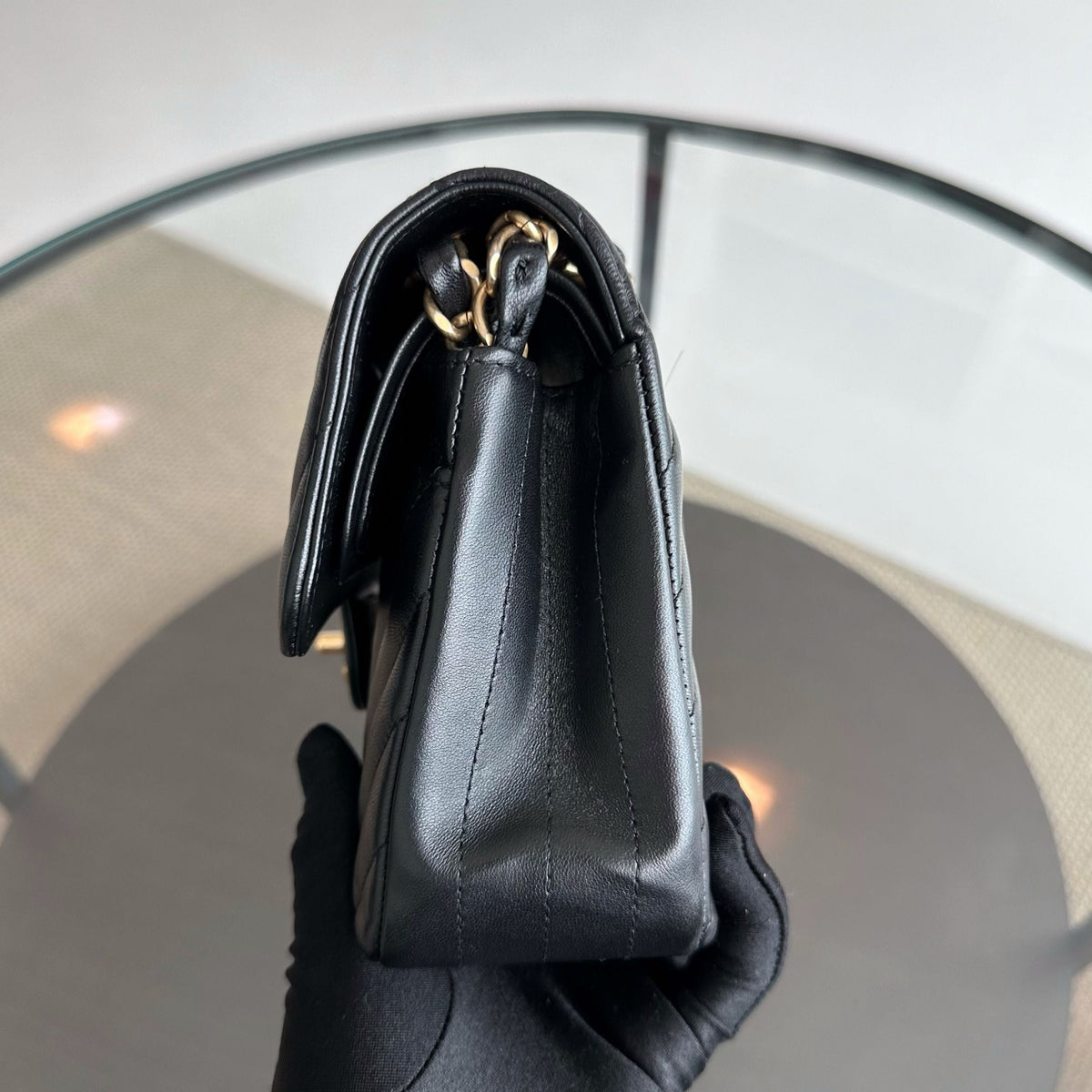 Small Classic Flap Lambskin 23cm Chevron Black GHW No 27