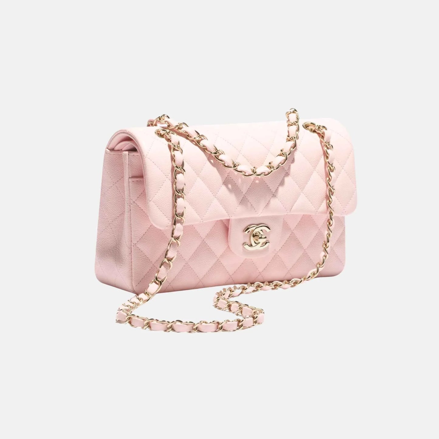 Small Classic Handbag Grained Shiny Calfskin in Gold Tone Metal