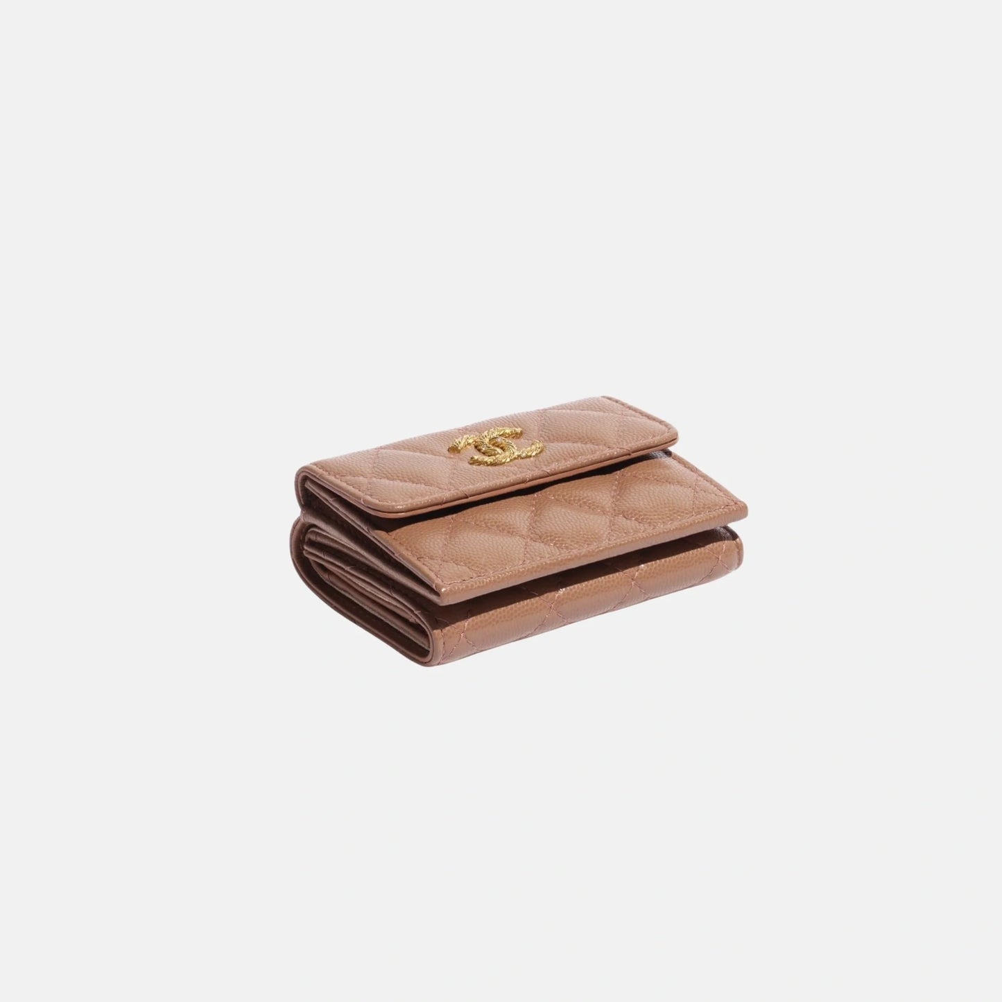 Small Double Wallet in Shiny Grained Calfskin Strass and Gold Tone Metal