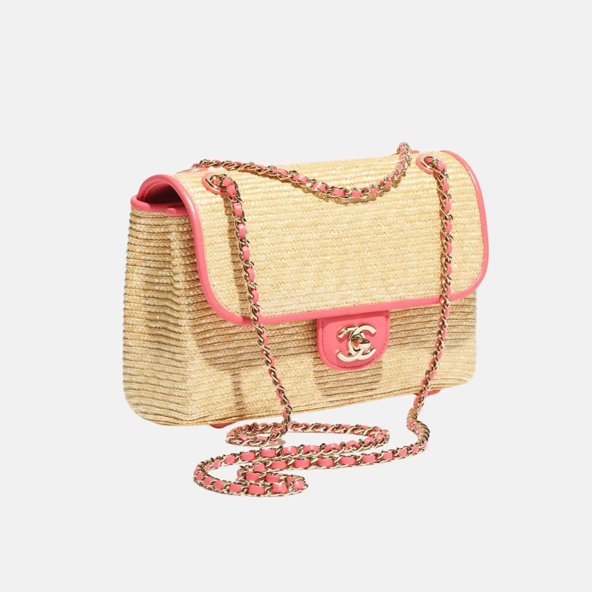 Small Flap Bag Braided Straw Lambskin Gold Tone Metal