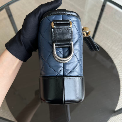 Small Gabrielle Hobo Quilted Calfskin Dark Blue Black Two-Tone Hardware