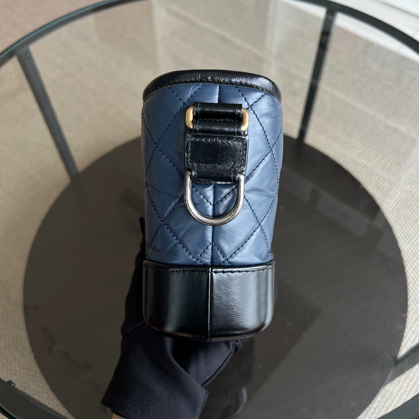 Small Gabrielle Hobo Quilted Calfskin Dark Blue Black Two-Tone Hardware
