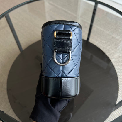 Small Gabrielle Hobo Quilted Calfskin Dark Blue Black Two-Tone Hardware