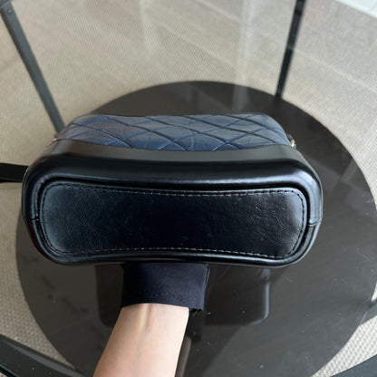 Small Gabrielle Hobo Quilted Calfskin Dark Blue Black Two-Tone Hardware