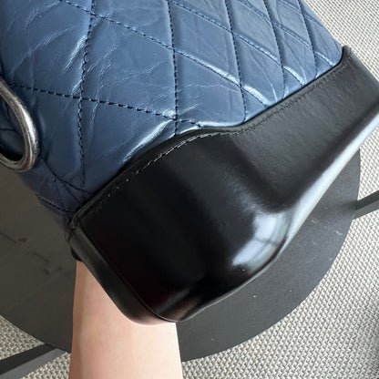Small Gabrielle Hobo Quilted Calfskin Dark Blue Black Two-Tone Hardware
