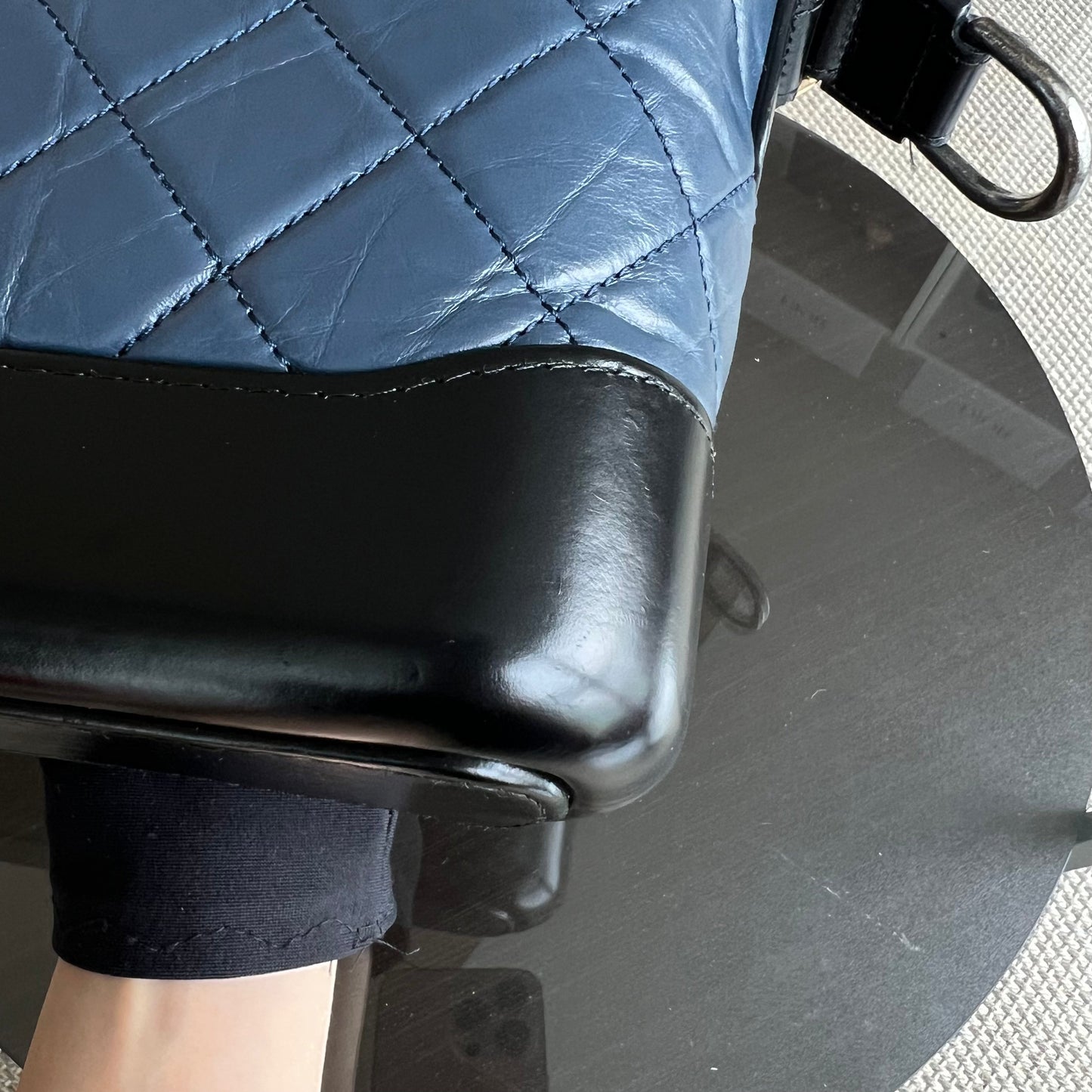 Small Gabrielle Hobo Quilted Calfskin Dark Blue Black Two-Tone Hardware