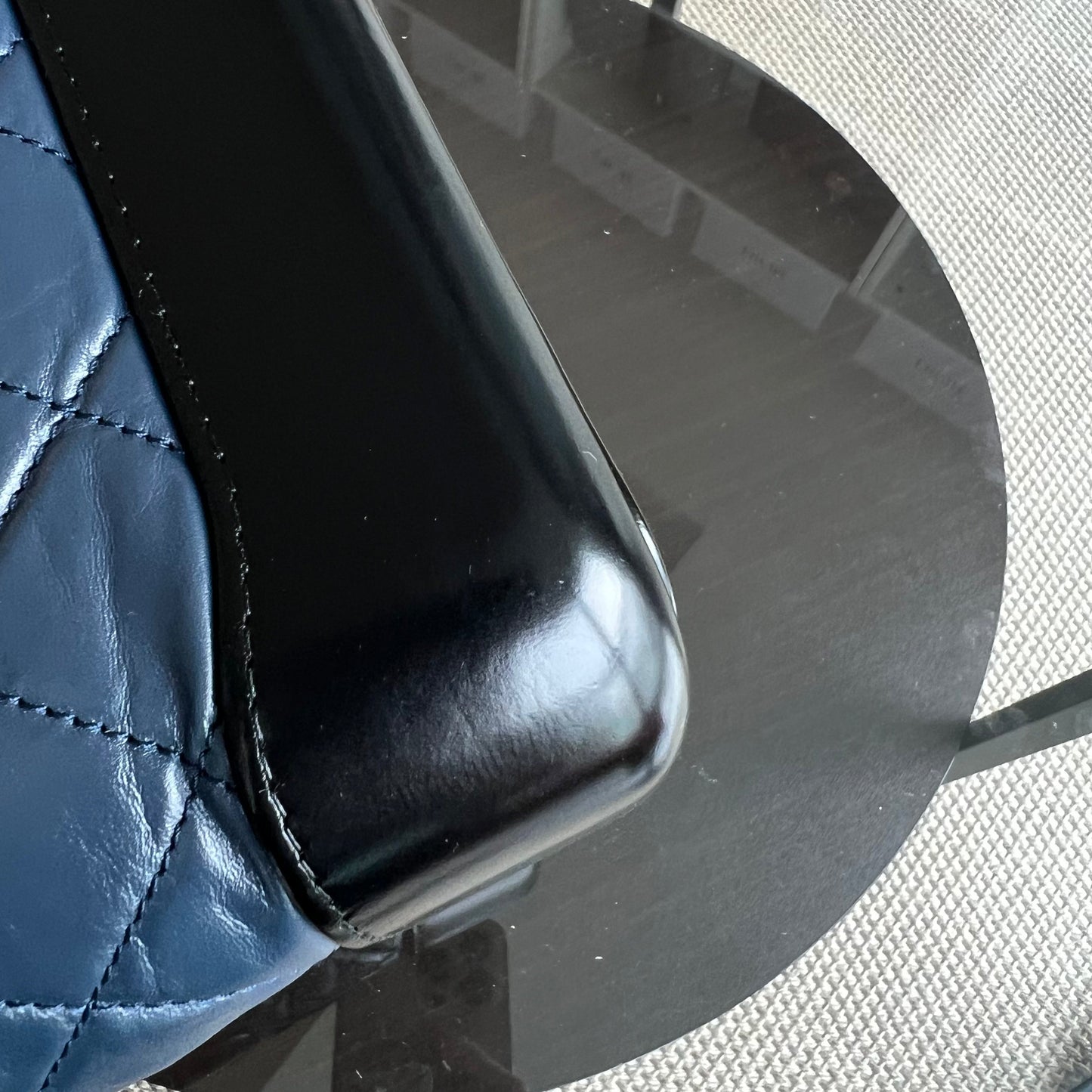 Small Gabrielle Hobo Quilted Calfskin Dark Blue Black Two-Tone Hardware