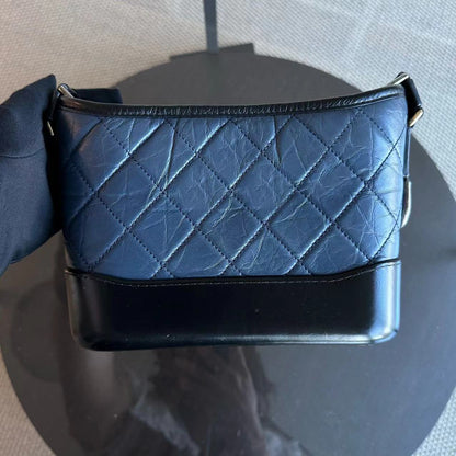 Small Gabrielle Hobo Quilted Calfskin Dark Blue Black Two-Tone Hardware No 26