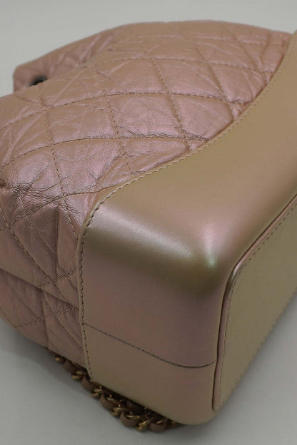 Small Gabrielle Iridescent Lambskin Calfskin Quilted Backpack Light Pink