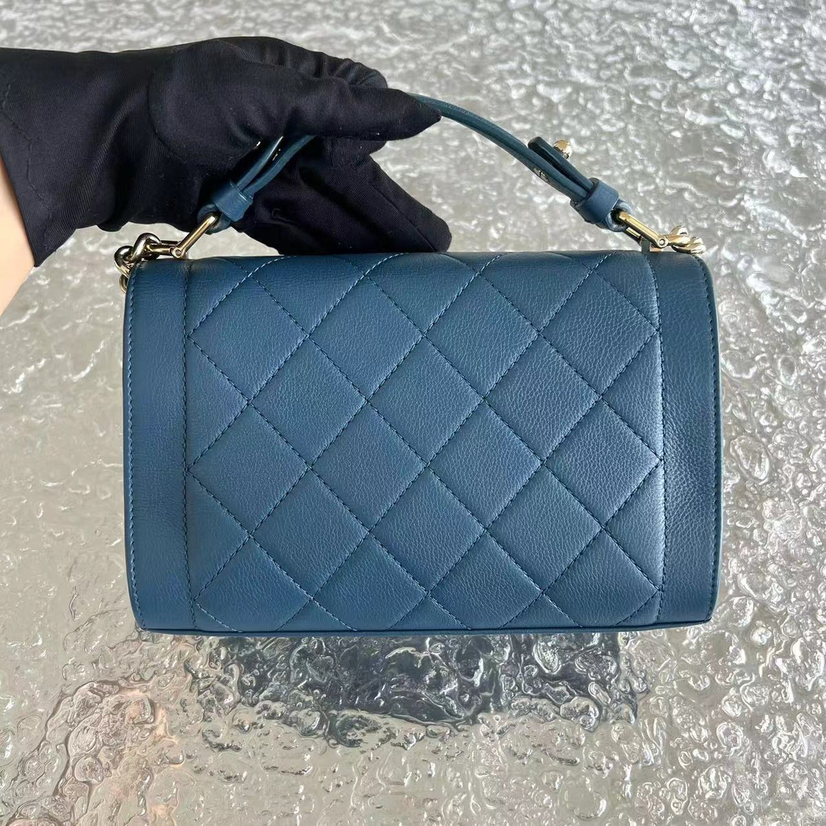 Chanel Label Click Flap Small - Quilted Grained Calfskin Blue Golden Hardware Series 23