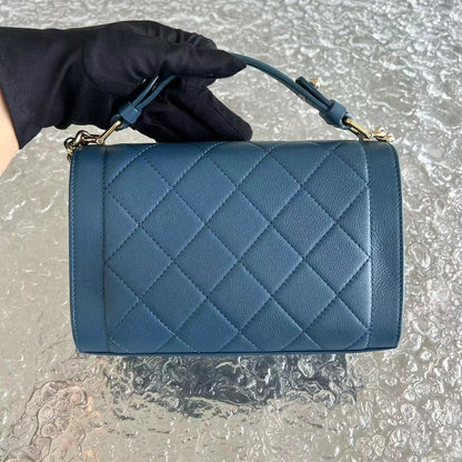Chanel Label Click Flap Small - Quilted Grained Calfskin Blue Golden Hardware Series 23