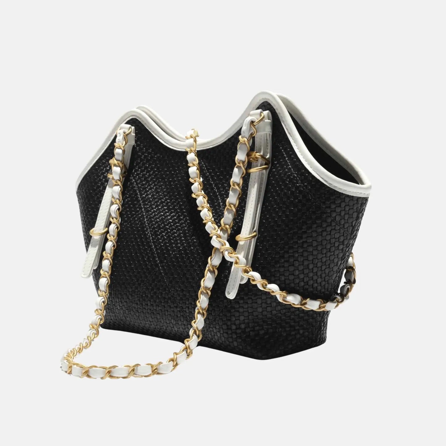 Small Tote in Braided Raffia Calfskin and Gold Tone Metal