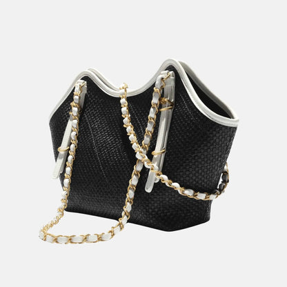 Small Tote in Braided Raffia Calfskin and Gold Tone Metal